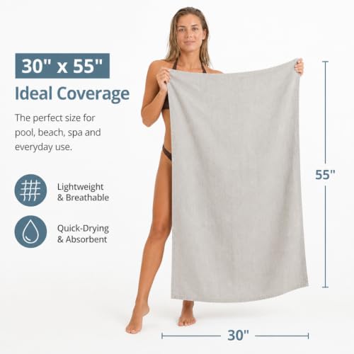 Pure 100% Linen Bath Towel - 30x55-inch Lightweight Travel Towel Flat Weave - color: Light Gray, size: Bath Towel