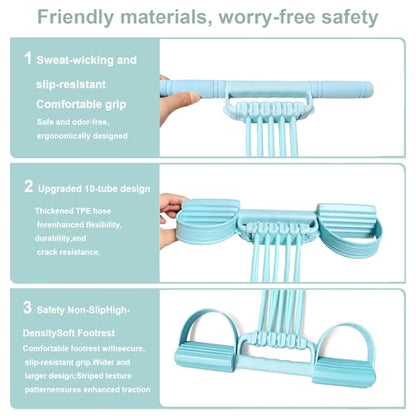 3-in-1 Pedal Resistance Band with Handles,10-Tube Multi-Functional Pedal Resistance Band,Natural Rubber Tension Rope for Abs,Arms,Waist,Legs & Home Fitness - color: blue