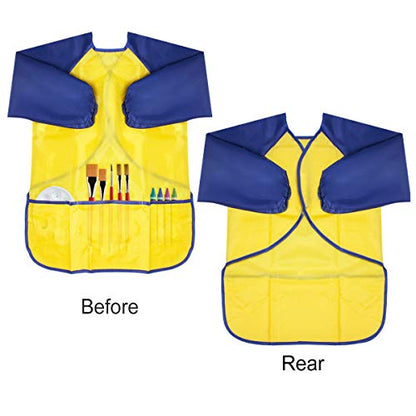 Kids Art Smocks 2 Pack Painting Smock with Long Sleeve and 3 Pockets for Age 3-8 - color: Yellow