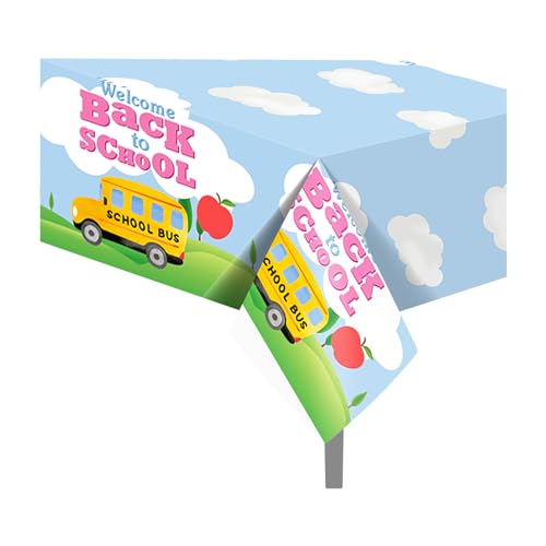 1Pc Back to School Party Plastic Tablecloth 54 x 87 Inch Long Table Cover, Opening Season Party Tablecover for Welcome Back to School Kids Baby Shower Birthday Dinner Picnic Kitchen Event - color: Back to School