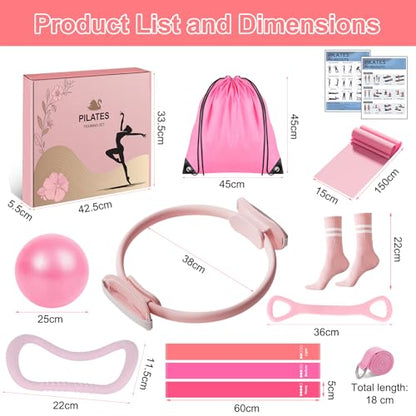 Pilates Equipment Set for Women, Pilates Ring and Ball Set with 15" Magic Circle & Resistance Bands, Perfect Mother's Day Gift for Home Workout, Ideal for Beginners and Yogis