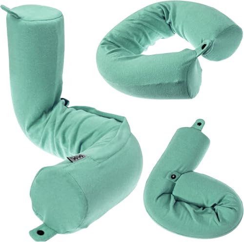 Dot&Dot Twist Memory Foam Travel Pillow, Bendable Neck Pillow for Airplane, Car and Home, 26-Inch Adjustable Roll with Washable Cotton Cover, Green - color: Green, size: Standard (26")
