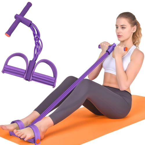 Pedal Resistance Band with Handles, 6-Tubes Natural Rubber Exercise Band - color: Full Purple