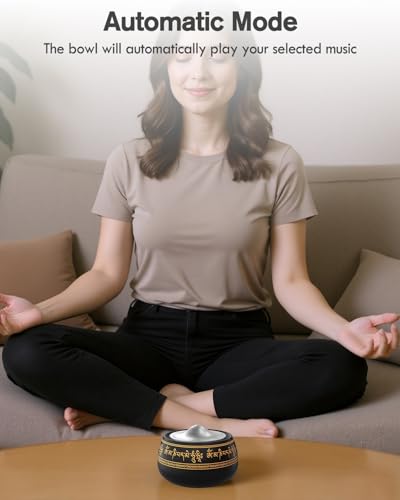 Portable Electronic Tibetan Singing Bowl, 8 Chakra Modes with 8 Chakra Cycle Play Mode, Auto/Manual Mode, Vibration & Built-in Timer, USB-C Rechargeable Meditation Device for Yoga, Reiki, Relaxation - color: Black Gold Chakra