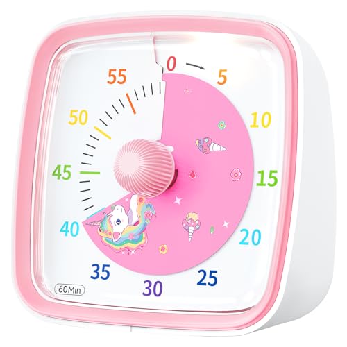 Yunbaoit Visual Timer with Night Light, 60 Minute Countdown, Pink Unicorn - color: Pink-unicorn