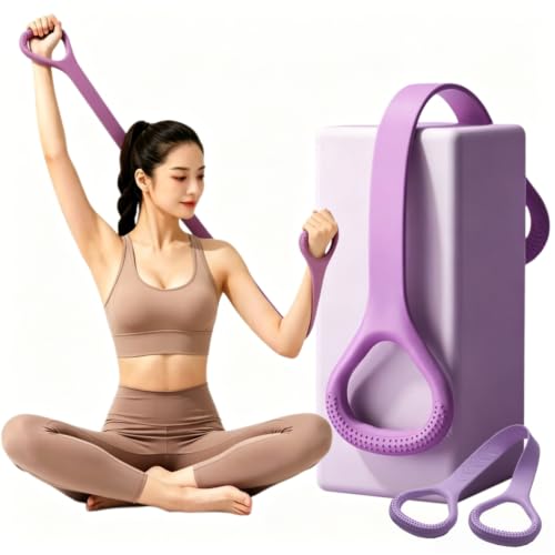 Cur8trend Figure 8 Resistance Bands with Handles for Arms Back Shoulders, 20LB Silicone Exercise Bands for Full Body Workout Yoga Stretching Posture Correction Women Men - color: Purple
