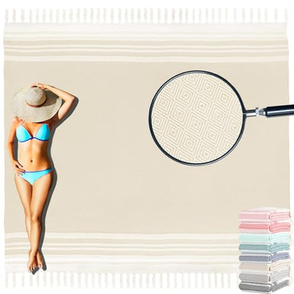 Yongoes Turkish Beach Towel Blanket Oversized 82x88 Beige Boho - color: Beige, size: Extra Large 82"x88"（208x224cm）