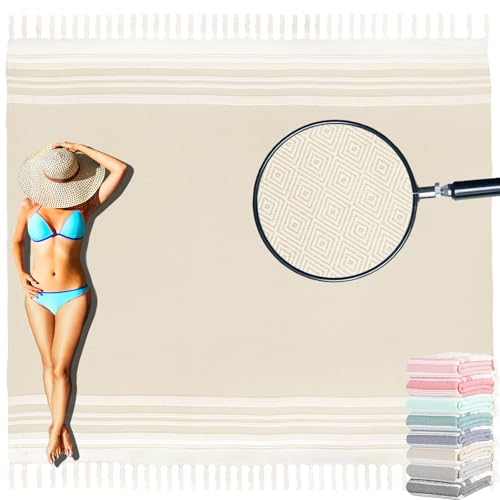 Yongoes Turkish Beach Towel Blanket Oversized 82x88 Beige Boho - color: Beige, size: Extra Large 82"x88"（208x224cm）