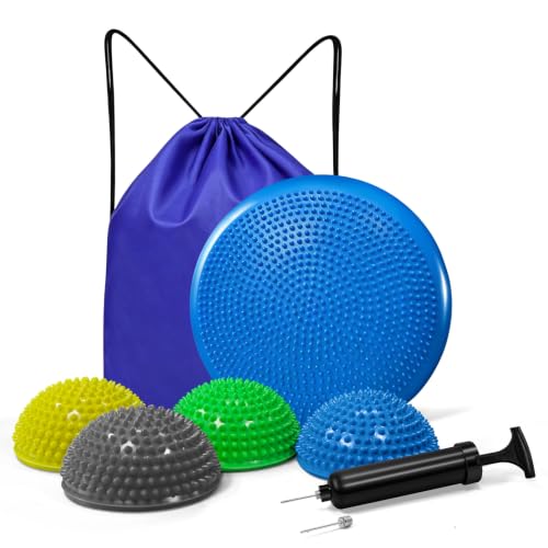 biguphate Wobble Cushion Set with Hedgehog Balance Pods & Pump | Inflatable Wiggle Disc & Stepping Pads For Adults. Ideal for Core Body Balance Training, Stability & Fitness. - color: Blue