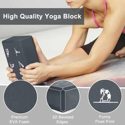 2 Yoga Block and 2 Yoga Strap Set,Non-slip EVA Foam Blocks, High Density Yoga Bricks with 6ft Strap, Supportive Latex-Free Yoga Block Accessories for Pilates - color: Gray