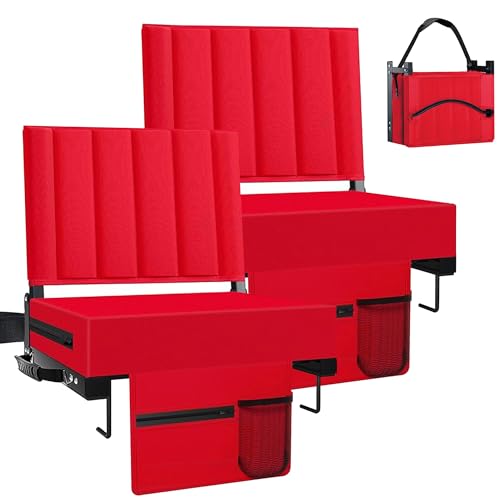 Aliphon Stadium Seat for Bleachers with Back Support and Cushion, Bleacher Seats with Shoulder Strap and Cup Holder, Padded Portable Folding Comfort Stadium Chair, for Sports Events, Red (2pcs) - color: Red, size: 2 pcs