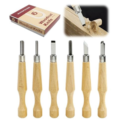 6-Piece Wood Carving Tools Set, Linoleum and Lino Cutting Tools with V-Shaped Chisels, Professional Woodcut and Stamp Carving Kit for Printmaking, 4.5mm 5.8mm 6.8mm 7.2mm