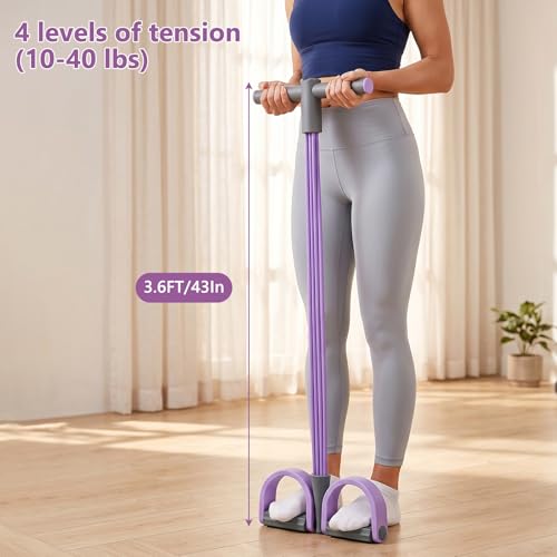 Pedal Resistance Band with Handle,4/6/8 Resistance Levels Elastic Pull Rope, Portable Fitness Bands for Leg Butt Training, Home Gym, Yoga, Pilates - size: 4 Levels（Purple ）