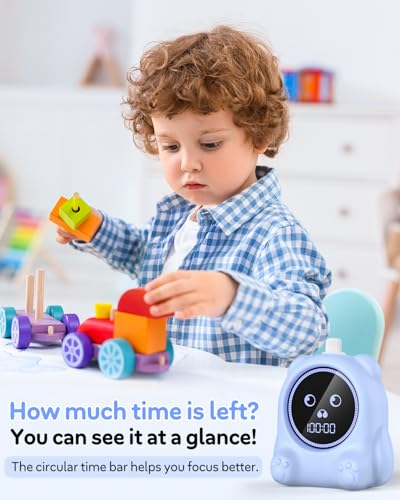 199 Min Visual Timer for Kids, 2 Min teenth Brushing, Cute Bear Deign-Blue | Adjustable Sound Alert, Productivity Timers for ADHD, Silent Operation, Desk Time Management Tool for Toddler - color: Blue