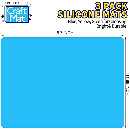 LEOBRO Silicone Mats, 3 PCS Silicone Mats for Crafts, Resin Molds, Play Dough Mat, Nonstick Silicone Sheet Mat for Epoxy Resin, Clay, Craft Supplies, 15.7”x 11.7” - color: Blue & Green & Yellow, size: 15.7" x 11.7"