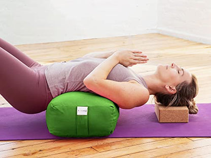 Pranayama Yoga Bolster Meditation Pillow - color: Green, size: Rectangular 28" x 12" x 8"