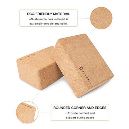 Cork Yoga Block 2 Pack for Pilates 9"x6"x4" Non-Slip & High Density | Eco-Friendly Natural Cork Block for Pilates, Meditation, Fitness and Stretching Supportive & Flexible to Improve Pose Balance