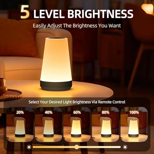 Night Light, Dimmable Touch Lamp and Remote Control, 13 RGB Colors & 5 Brightness, Rechargeable Bedside Table Lamp for Baby Kids Nursery Bedroom Bathroom Camping (Black) - color: Black
