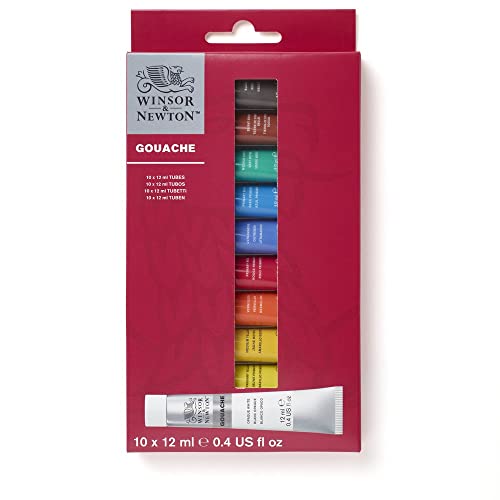 Winsor & Newton Designers Gouache Paint Set, 10x12ml | Versatile Range, Uniform Coverage, Vibrant, Opaque, Matte Finish, 10 Essential Colors, Quality Fine Art Pigments