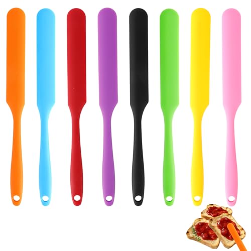 Silicone Jar Spatula 8 pcs Jar Scraper Long Handle Thin Spatula Heat Resistant Cake Cream Spatulas Set Sourdough Stirring Stick Non-Stick Jam Spreader for Kitchen Cake Cream Butter Jam Baking Mixing - color: Style1: 8 PCS