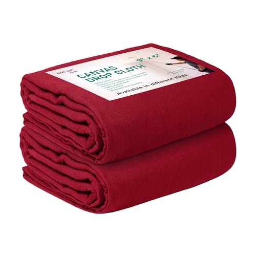 Canvas Drop Cloth for Painting 9x6 feet Pack of 2-8oz Painters Drop Cloths for Painting - All Purpose Canvas Tarps for Floor & Furniture Protection - Recycled Cotton Fabric - color: Red, size: 9x6 Ft - 2 pc