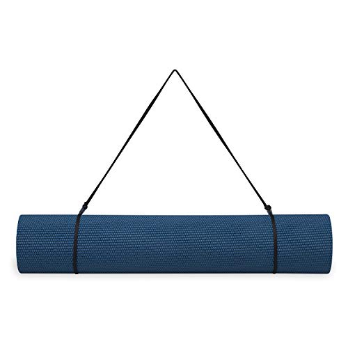 Gaiam Essentials 1/4" Thin (6mm) Yoga & Pilates, Fitness & Exercise Mat with Easy-Cinch Carrier Strap Cusion Support For Fitness and Gym Workouts - color: Navy