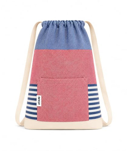 ATANI Turkish Beach Towel, Converts to a Bag, Oversized 100% Cotton Bath Towels Lightweight Quick-Dry Beach Blanket for Travel, Picnic, Camping, Yoga and Pool (Red x Navy Blue, 71 inc x 39 inc) - color: Red X Navy Blue, size: 71 inc x 39 inc
