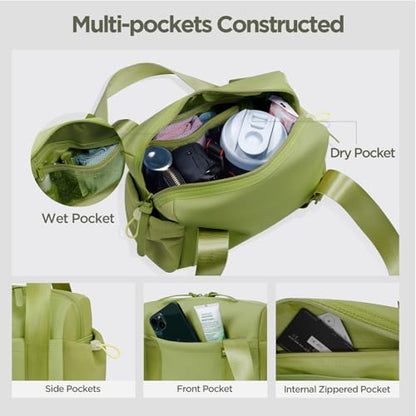 Mini Gym Bag for Women Girls Small Gym Tote Bag with Wet Compartment Waterproof Travel Duffle Bag Cute Workout Sport Bag - color: Green-12in