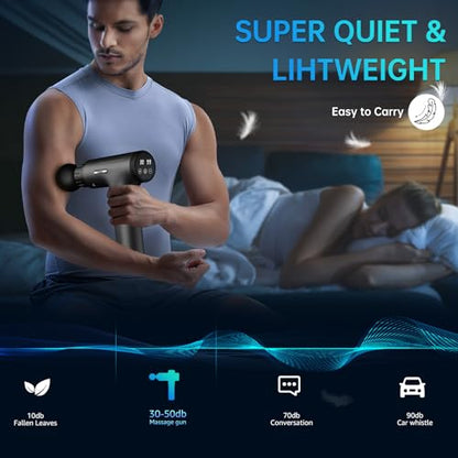 Gvber Massage Gun Deep Tissue 30 Speeds 6 Heads, Grey | Quiet Handheld Percussion Massager for Back & Shoulder Pain, Ideal Gifts for Mom & Dad, Travel & Office, Athletes & Home Gym