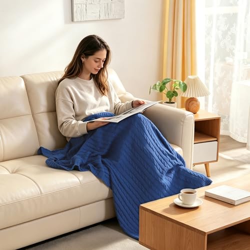 NTBAY Cotton Cable Knit Throw Blanket, 51 x 67, Cobalt Blue - color: Cobalt Blue, size: Throw(51"x67")