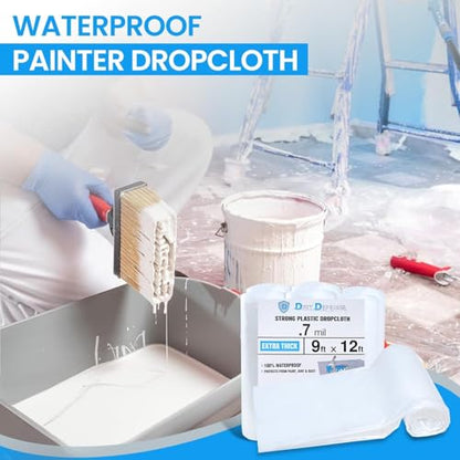 Dirt Defence Plastic Drop Cloth, 9x12 Ft 10 Pack Plastic Sheeting for Painting, Waterproof & Dust-Proof,Tear-Resistance Tarp for Painting, Floor, Furniture Cover Thick & Durable (10 PCS)