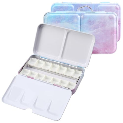 Watercolor Palette Empty with Paint Tray and 14PCS Watercolor Half Pans - Sturdy Empty Watercolor Palette Tin - Customizable Metal Watercolor Palettes - style: Illusionary Cloud