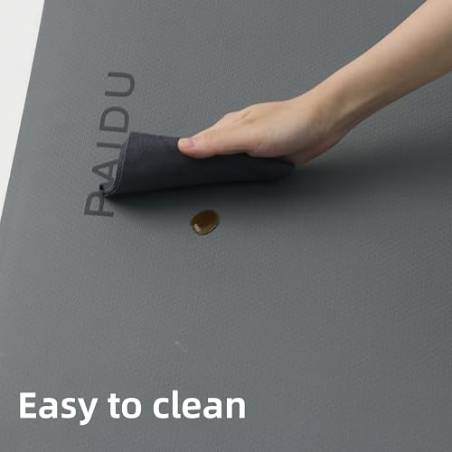PAIDU POE Yoga Mat （10mm）Extra Thick Fitness Mat 72"x24" with Carry Strap - color: Grey+Black.