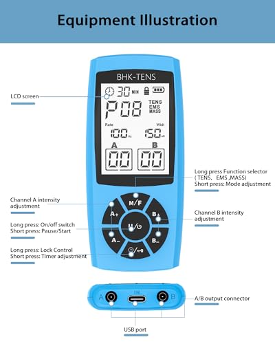 Rechargeable TENS Unit Machine for Pain Relief Therapy, Electronic EMS Muscle Stimulator for Shoulder Pain Relief, TENS&EMS Stimulator for Back Pain, Shoulder Neck Pain Relief, Sciatica Pain, Blue - color: 1080blue