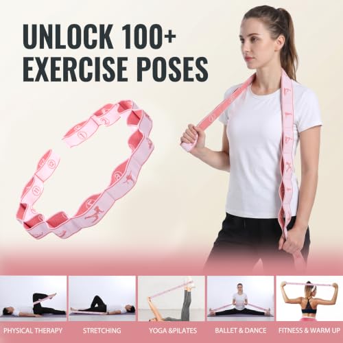 Pink Stretch Band for Women 12 Loop Number Elastic Fitness Exercise Band for Working Out Stretching Strap Resistance Bands for Physical Therapy Exercise Flexible Pilates Dance Gymnastics