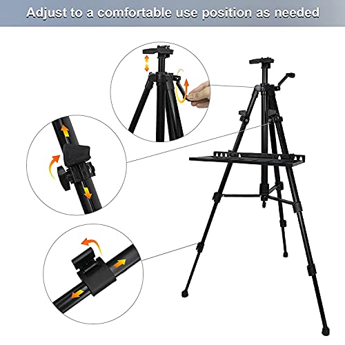Easel Stand, 20" to 61" Adjustable Artist Easel for Adults, Aluminum Tripod Canvas Stand with Tray, Portable Painting Easel for Tabletop & Floor Displaying, Black