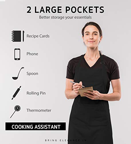 Syntus Apron for Men Women, Adjustable Cooking Kitchen Apron with 2 Pockets | Machine Washable, Firm Stitching, Stain Resistance, Long Tie Straps, 2 Pockets, Versatility, Unisex Use, Gift, BBQ - color: Basic Black, style: 2 Polyester