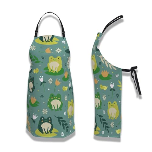 Cute Frogs Cooking Apron for Women & Men - Waterproof, 27' W x 31' H, Kitchen, Restaurant, BBQ, Painting, Crafting, Gardening - color: Cute Frogs