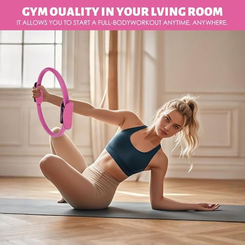Pilates Set – Home Pilates Equipment for Women Kit with Magic Circle Pilates Ring and Ball Set, Resistance Bands & Massage Balls & Exercise Bands for Toning，Flexibility & Core Strength - color: Pink