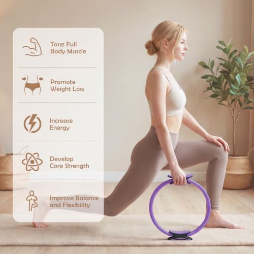 RitFit Pilates Ring 14 Inch Magic Fitness Circle for Inner Thigh Toning | Bonus Workout Guide & Storage Bag Included, Lightweight & Portable, Pilates Yoga Full Body Toning - style: Purple Kit