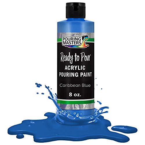 Pouring Masters Caribbean Blue Ready to Pour Acrylic Pouring Paint - Premium 8-Ounce Pre-Mixed Fluid Acrylic Paint - Fluid Art Supplies for Canvas, Wood, Paper, Tile & Rocks | Premium, Pre-Mixed Fluid Acrylic Paint - Fluid Art Supplies for Canvas, Wood, P
