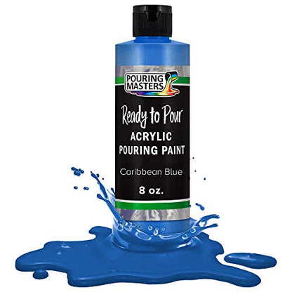 Pouring Masters Caribbean Blue Ready to Pour Acrylic Pouring Paint - Premium 8-Ounce Pre-Mixed Fluid Acrylic Paint - Fluid Art Supplies for Canvas, Wood, Paper, Tile & Rocks | Premium, Pre-Mixed Fluid Acrylic Paint - Fluid Art Supplies for Canvas, Wood, P