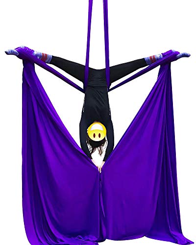 Durable Aerial Silks Starter Kit with 11-Yard Yoga Hammock & Hardware - color: Dark Purple
