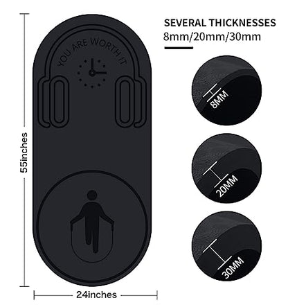 8/20/30mm Jump Rope Mat Fitness Exercise Mat Durable, Non-Slip, Workout Mats with Jump Rope & Carrying Bag for Home Gym Flooring (55"x 24") - color: Black-8mm