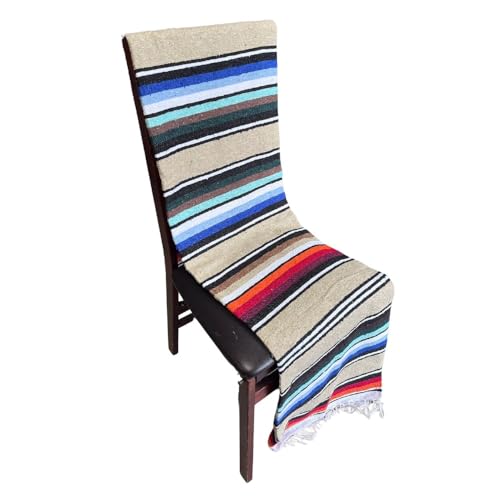 Open Road Goods Authentic Mexican Serape Blanket – 100% Cotton Falsa Throw - Multi-Color Handmade Blanket/Classic Striped Falsa Beach Blanket (Tan/Beige) - color: Tan/Beige