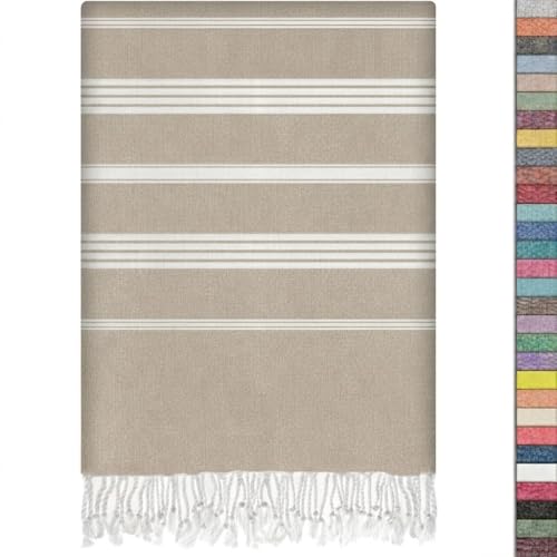 EPHESUS TOWELS Turkish Beach Towel - 38x70 inch Oversized - Sultan Design - Turkish Towel for Beach, Bath, Pool, Gym, Yoga - Prewashed, Lightweight, Quick Dry (Beige) - color: Beige