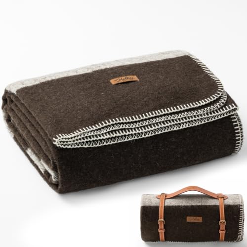 Molithe 100% Wool Blanket, 48" x 62", Warm, Thick, Washable, Military | Great for Camping, Outdoors, Sporting Events, Survival Kits Brown and Ivory - color: Land, size: Medium