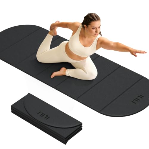 ILILI Foldable Yoga Mat-Semicircular, 10mm Thick, TPE Material, Extra Long 75"L x 26"W, Soft and Comfortable Folding Oval Mat 0.4 Inches, Easy to Carry and Store, 190*66cm Portable Multi-Functional Use for Yoga, Home Exercise & Outdoor - color: Carbon Bla