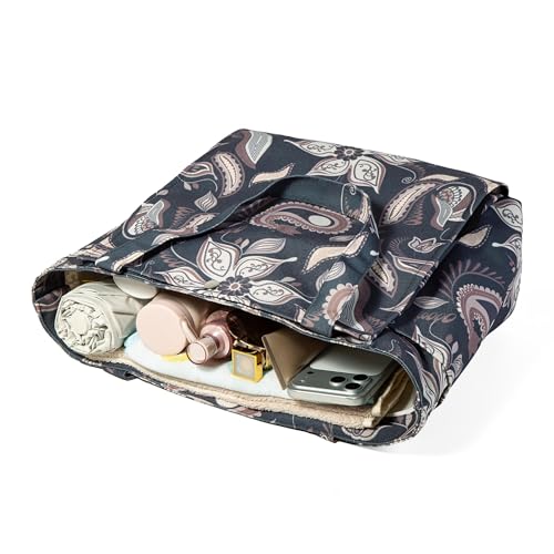 Floral Paisley Pattern Yoga Bag, Canvas Tote with Blue and Pink Design, Spacious Carrier for Yoga Mat and Accessories - color: Grey