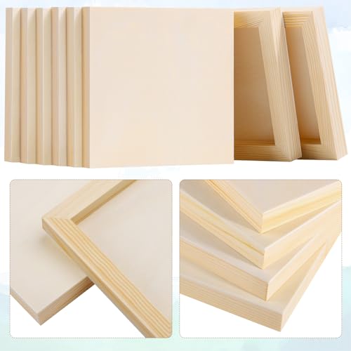 Aodaer 8 Pack Wood Panels 6 x 6 Inch Wooden Panels Canvas Unfinished Craft Wood Boards Panels for Art Crafts Acrylic and Oil Painting Pouring DIY Projects - size: 6 x 6 Inch